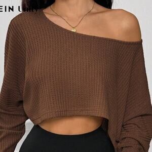Shein Waffle Knit Top Brown